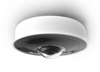 Eine runde, weiße Überwachungskamera von der Marke Cisco Meraki